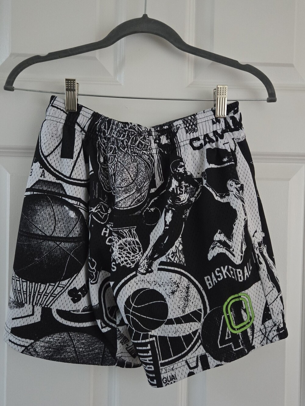 Overtime All-Over Basketball Graphic Mesh Shorts Youth XL Black & White YXL